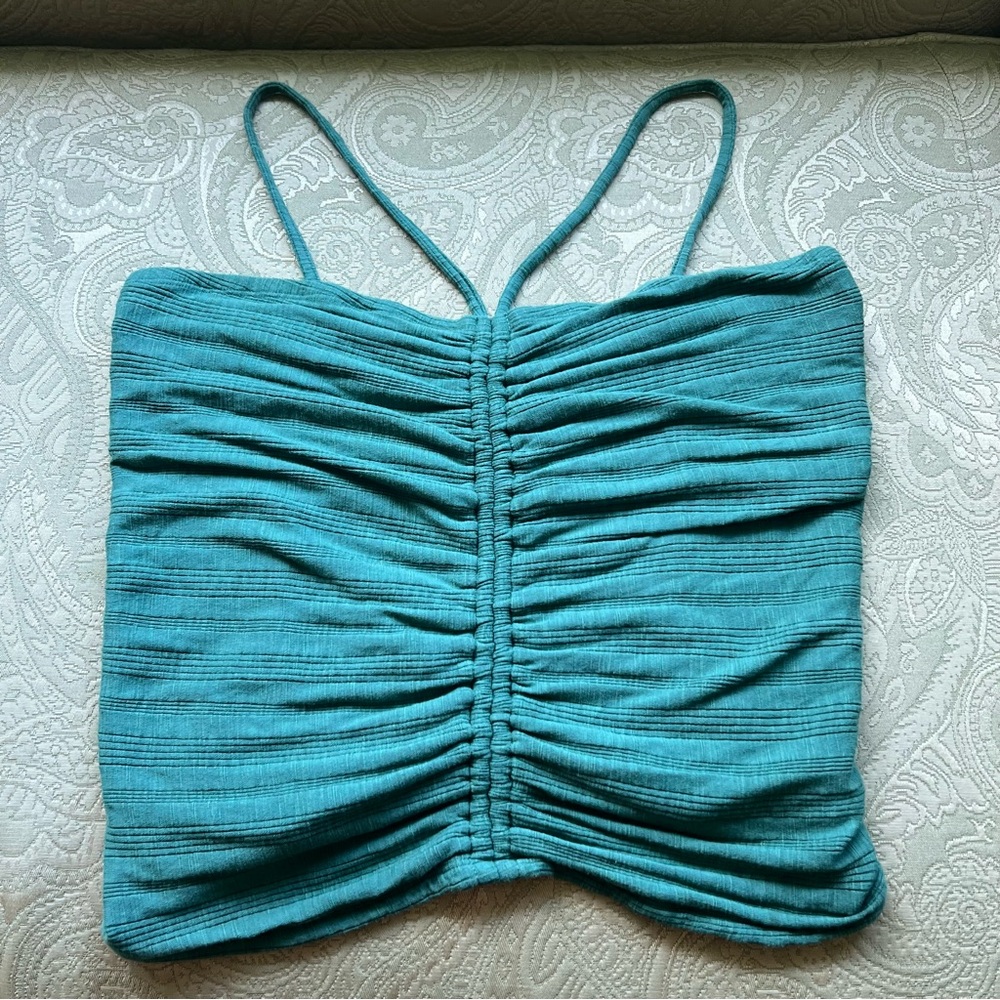 Anthropologie Green Pilcro Ruched Ribbed Halter Size XL